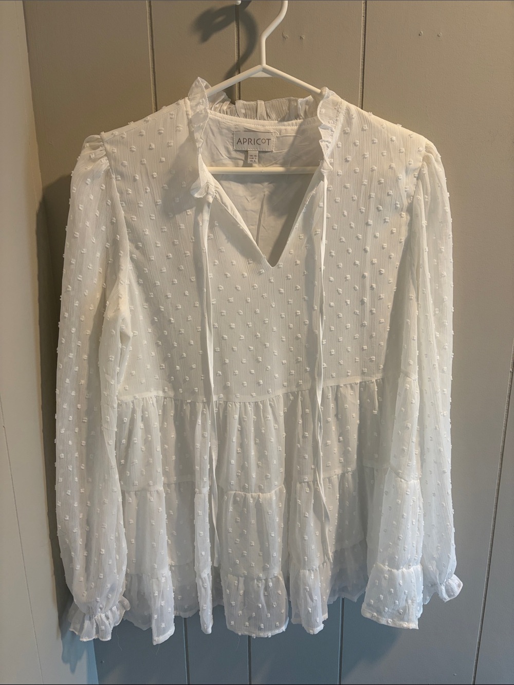 APRICOT White Swiss Dot Ruffle Tie Peplum Tunic